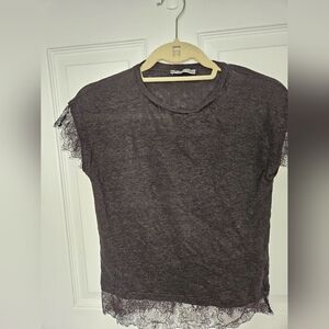 Zara Black Lace Sleeve Top In Small